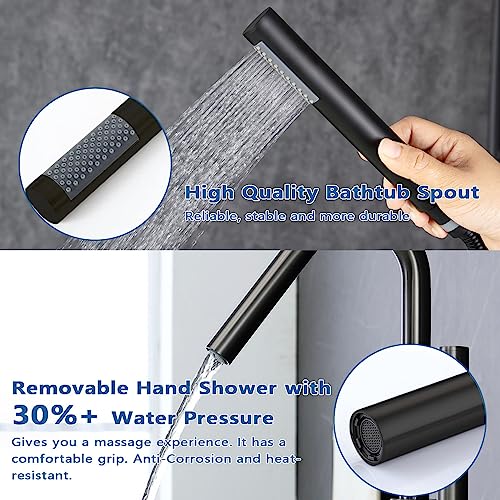 Satico Freestanding Bathtub Faucet Matte Black Ff034Mb Bathroom Single Handle Floor Mounted Tub Filler With Hand Shower Mixer Taps Swivel Spout #TOP1