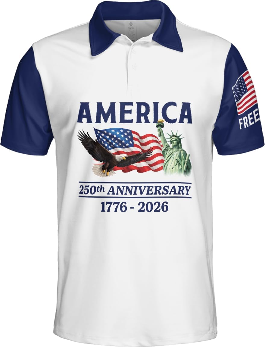 ThuhaTree Store Personalized 250 Years of US Anniversary Polo Shirt (S-5X) – Patriotic Eagle Graphic Shirt (Multi 4)