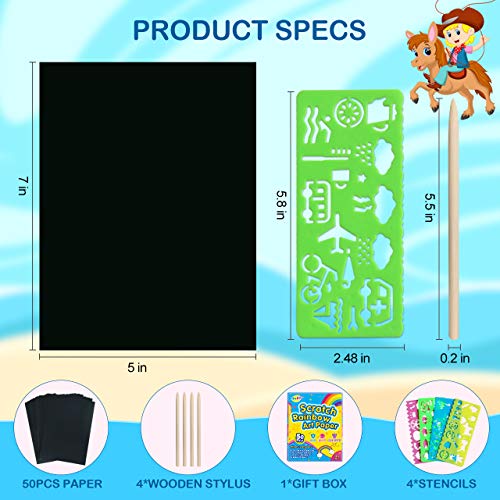 Rmjoy RMJOY0407 Rainbow Scratch Paper Sets: 60Pcs Magic Art Craft Scratch Off Papers Supplies Kits Pad For Age 3-12 Kids Girl Boy Teen Toy Game Gift thumb #6