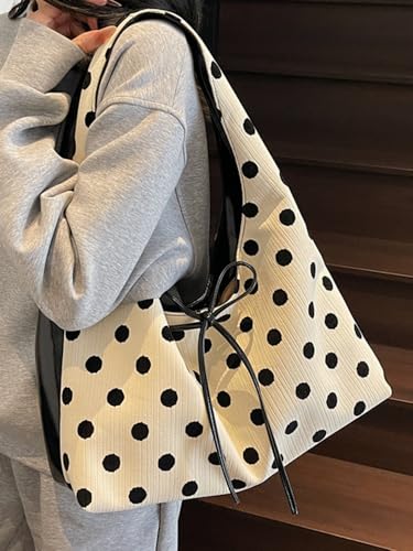 Whimsy Twee Polka Dot Hobo Bag Slouchy Large Capacity Polka Dot Bow Shoulder Purse 20254