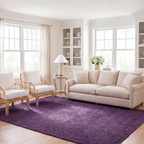SAFAVIEH Area Rug 8x10 - Natural Fiber Collection - Large - Purple, Handmade Jute, Farmhouse Style, Chunky Textured Thick Pile (NF447B)