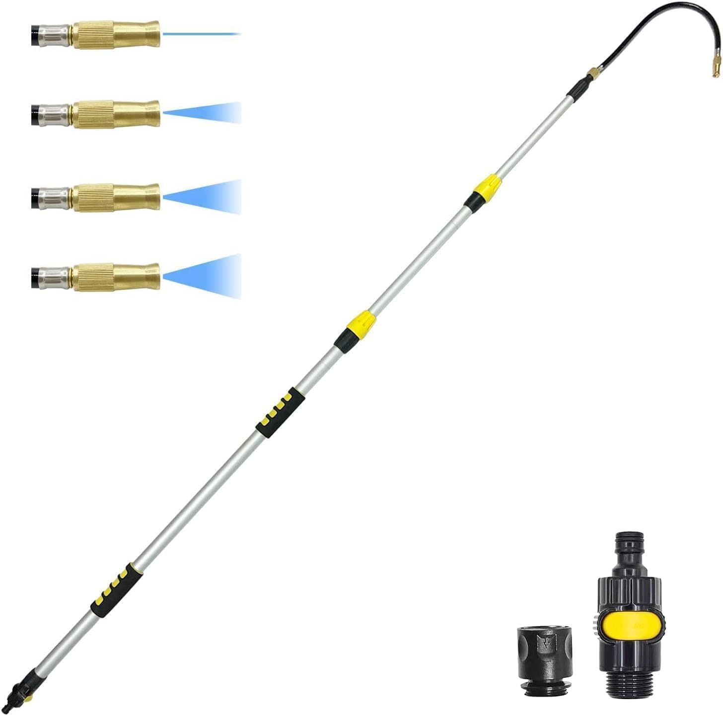 Gutter Cleaning Tools, 12FT Gutter Cleaner Tool from The Ground 16 Feet High Telescoping Reach Gutter Cleaning Pole for Garden Hose Attachment