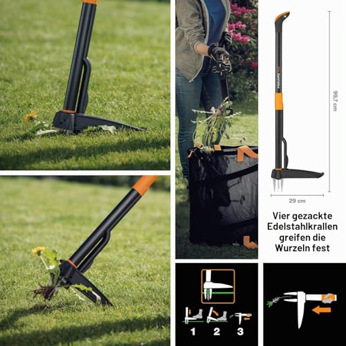 Fiskars Unkrautstecher, Länge: 90 cm, Rostfreie Stahl-Arme/Kunststoff-Griff – Ansicht 3