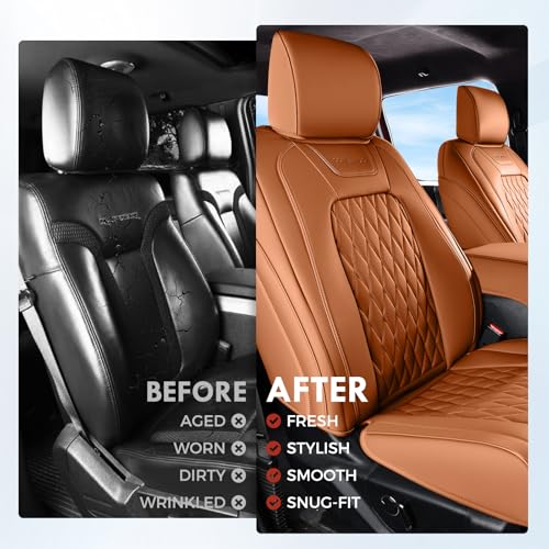 Coverado Premium Leather Full Set Seat Covers Waterproof Heavy-Duty Protectors Custom Fit for Ford F150 (2015-2026) F250/F350/F450 (2017-2026)-Orange, Stain-Resistant by Coverado - Used condition - Image 8