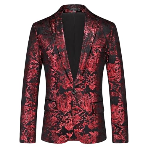 Men's Party Floral Suit Jacket Notched Lapel Slim Fit One Button Stylish Blazer Slim Fit Long Sleeve Jackets Tuxedo