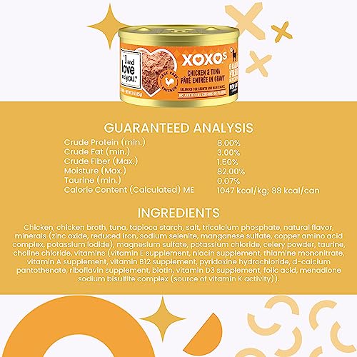 I And Love And You Xoxos Canned Wet Cat Food, Chicken And Tuna/Beef And Tuna Pate, Grain Free, Real Meat, No Fillers, 3 Oz Cans, Pack Of 12 Cans #TOP6