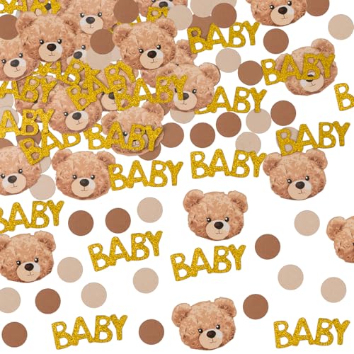 100PCS Confettis Baby Shower - Décoration Table Ourson, Baptême, Naissance, Anniversaire Bébé - Motif Ours en Peluche, Lettres Dorées & Pois - Fête Garçon/Fille​