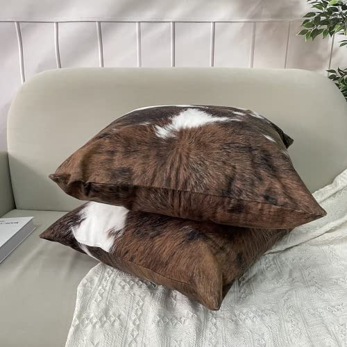 Tomwish Throw Pillow Covers 2 Packs Hidden Zippered Pillowcase Black White And Brown Cowhide Accent Double Sided Printing 22X22Inch Decorative Throw Custom Cotton Pillow Case Cushion Cover For Home #TOP3