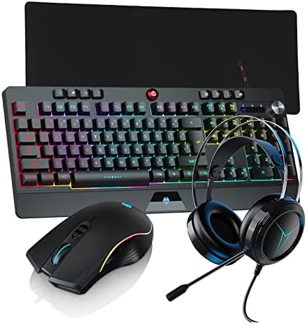 Ludus Dominum 4-in-1 Gaming Combo Set Wired RGB Backlit Gaming Keyboard RGB Gaming Mouse Stereo Headphone and Additional Massive Mouse Pad