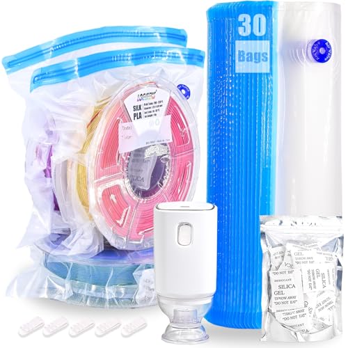 LOCYFENS Filament Storage Bags Electric Pump Kit 30Pcs, Pro Size 13.4X12.6inch 3D Printer Filament Storage Bags Vacuum 30 Desiccants, Auto Pump,Perfect for 3D Filament Storage