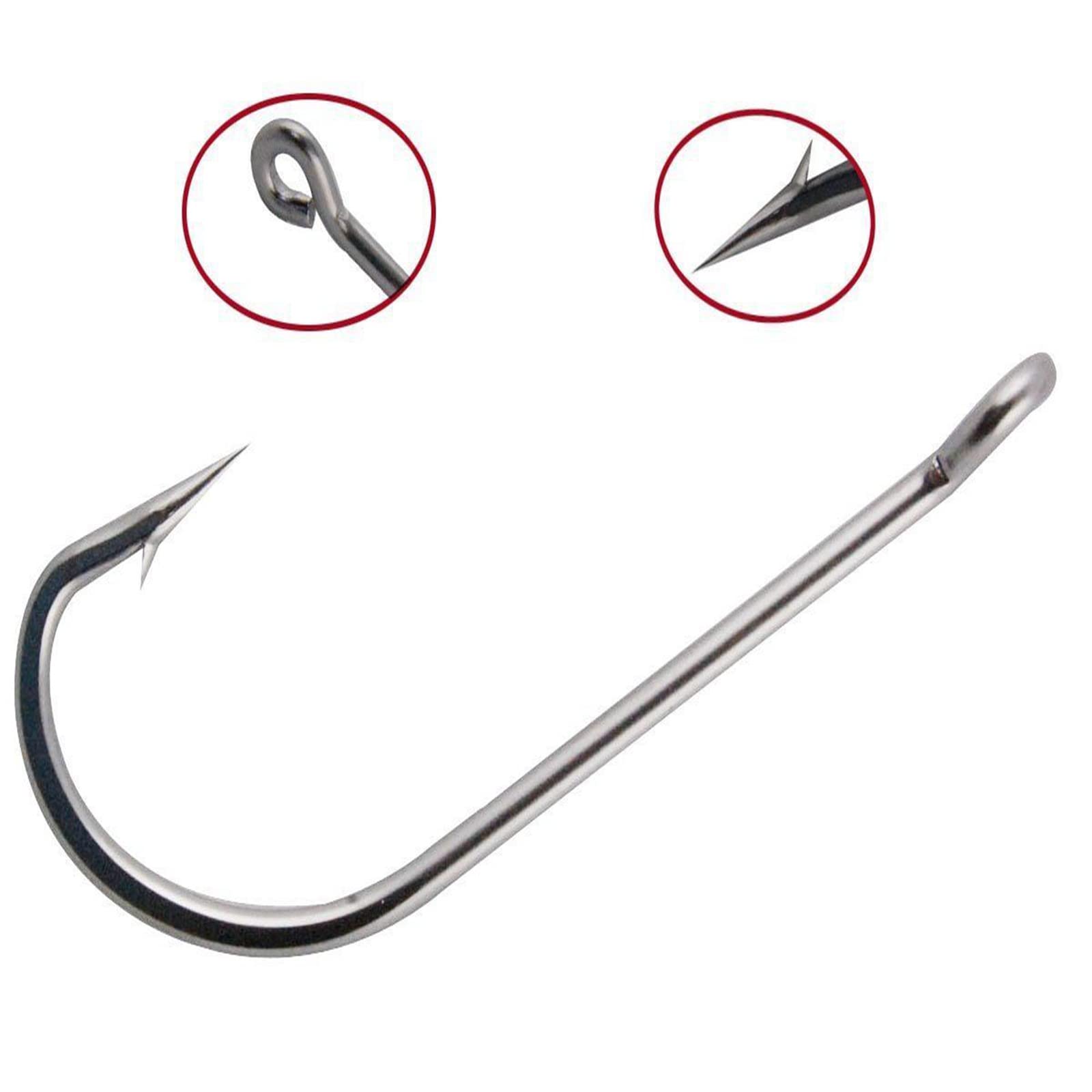 Gancio Da Pesca Gambo Lungo Acciaio Inox – 10 Pezzi Per Acqua Salata, Senza Ardiglione, Ideale Per Bass E Orate
