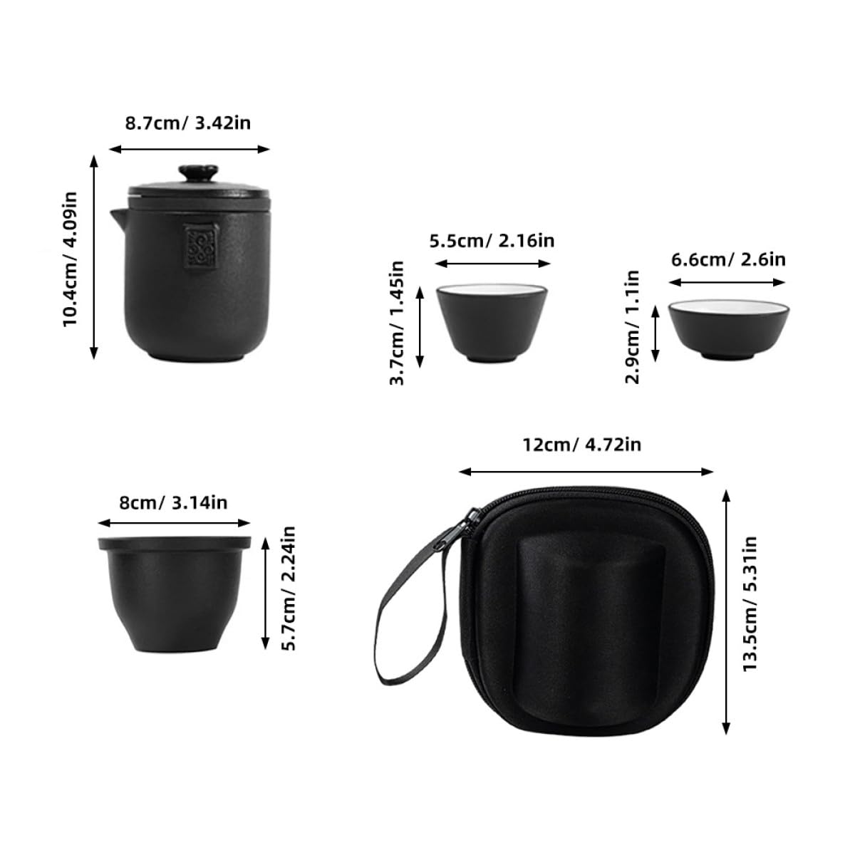 VANZACK Juego de Taza de Té de Cerámica Portátil Diseño Elegante y Fácil de Agarrar con Tetera y Bolsa para Viaje Adecuado para Uso en Casa Aire Libre