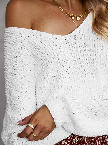 Cupshe Women Crochet V-Neck Sweater Long Sleeves Dropped Shoulders Relaxed Fit Sweaters Dating,M White #TOP5