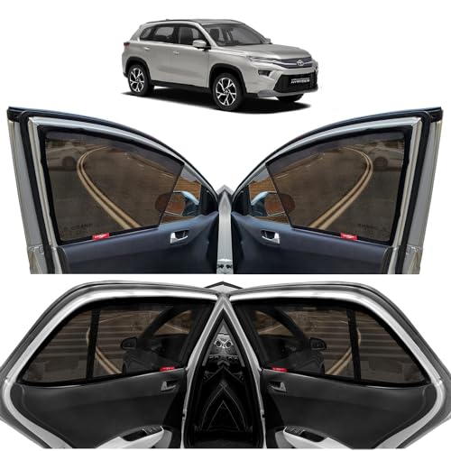 Image of KINGSWAY Accessories Car Side Window Sun Shade Only Compatible with Toyota Urban Cruiser Hyryder (2022 Onwards), Front Half Cut & Rear Zipper Magnetic Curtains - Custom-Fit UV Shades, Pack of 4 Pcs