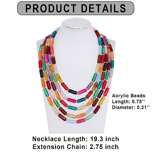 Firstmeet Multicolor Chunky Beads Necklace Acrylic Multi Layered Jewelry Statement Necklace Handmade Strand(Xl-1211-Rows) #TOP6