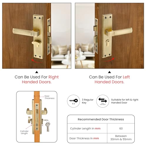 Image of LAPO Door Lock System for Main Door | 45x45mm Lock Body | 60mm Cylinder | Dual Side Door Compatibility | Suitable for 30-50mm Door Thickness | 3 Brass Keys | Antique Finish | 3 Years Warranty | CY-307