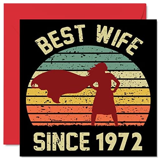 Tarjeta de 51 aniversario para esposa de marido, mejor esposa desde 1972, regalos con texto en inglés "I Love You", tarjetas de feliz 51 aniversario de boda para pareja, tarjetas de felicitación de