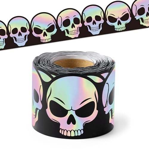 Image of BeYumi Halloween Skull Border Trim - 65ft Skull Skeleton Roll Border Decor