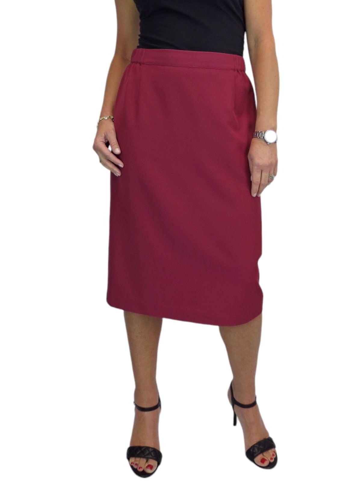 Paulo Due Women's Tailored Midi Pencil Skirt in Burgundy | Size: 12