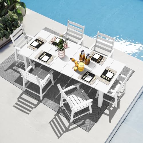 White Outdoor Dining Set for 6: Stylish and Durable Patio Furniture Ideas 7 LOUNZY 7 Pieces Patio Dining Sets, 75.2'' Table Outdoor HDPE Furniture Set w/ 2
