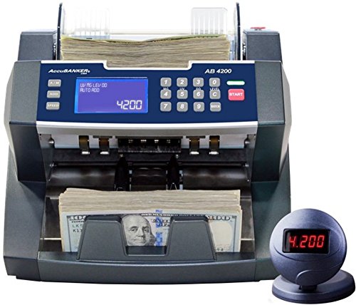 AccuBANKER AB4200 Bill Counter, 300 Bills Hopper Capacity, 200 Bills Stacker Capacity, Variable Counting Speeds up to 1,800 Bills/min & Emergency Stop Function, Commercial Grade, UL & CE cert