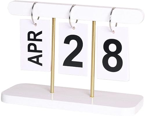 Zerodeko Calendario de escritorio perpetuo de madera, calendario de escritorio abatible 2023-2024, calendario blanco para accesorios de escritorio