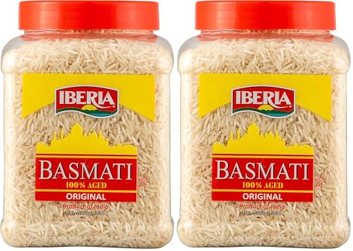 Image of Iberia Basmati Rice Jar, 2 Pounds, Extra Long Grain, Naturally Aged Indian White Basmati Rice, Natural Basmati Rice in Food Grade Jar. (Pack of 2)