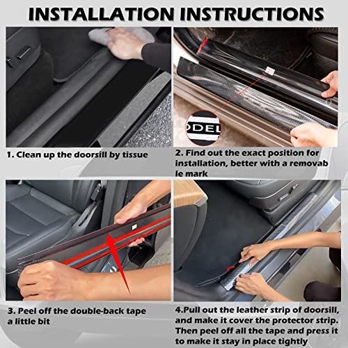 4-Piece Door Entry Protector For Telsa Model Y, Abs Glossy Carbon Fiber Door Sill Entry Protector Front And Velcro Rear Door Strips Tesla Model Y Accessories, Inner Side Id021-C-I #TOP5