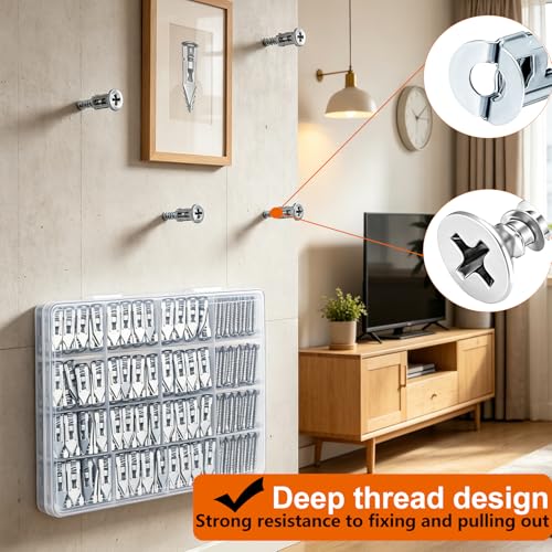 Image of 200 Pcs Self Drilling Drywall Anchors with Screws,100 Sheetrock Anchors (0.47x1.18 Inch) &100 Zinc Expansion Screws,Upgraded Zinc Plated Steel,No Drill Needed,Perfect for Wall Hanging(Sliver）