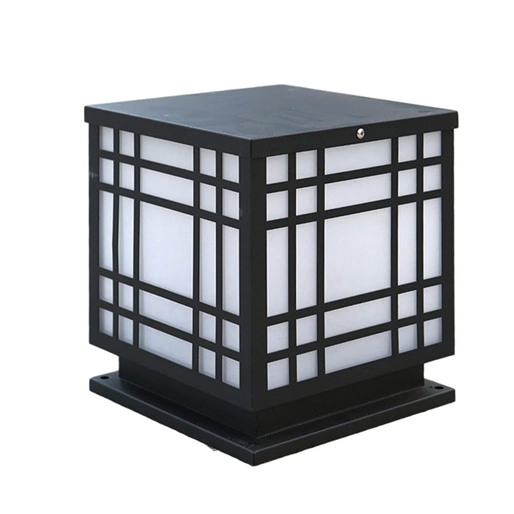 OZBMA Outdoor Column Lamp Square Fence Ladder Wall Exterior Pillar Lantern Modern Black Waterproof Deck Post Fixture Landscape Path Lights for Courtyard, Patio Garden (size_name 7.8in*9.4in)