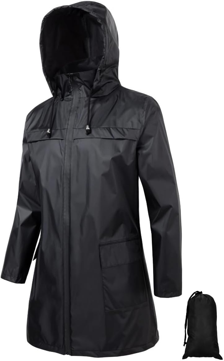 POWINSUN Women Waterproof Lightweight Rain Jacket Outdoor Hooded Raincoat