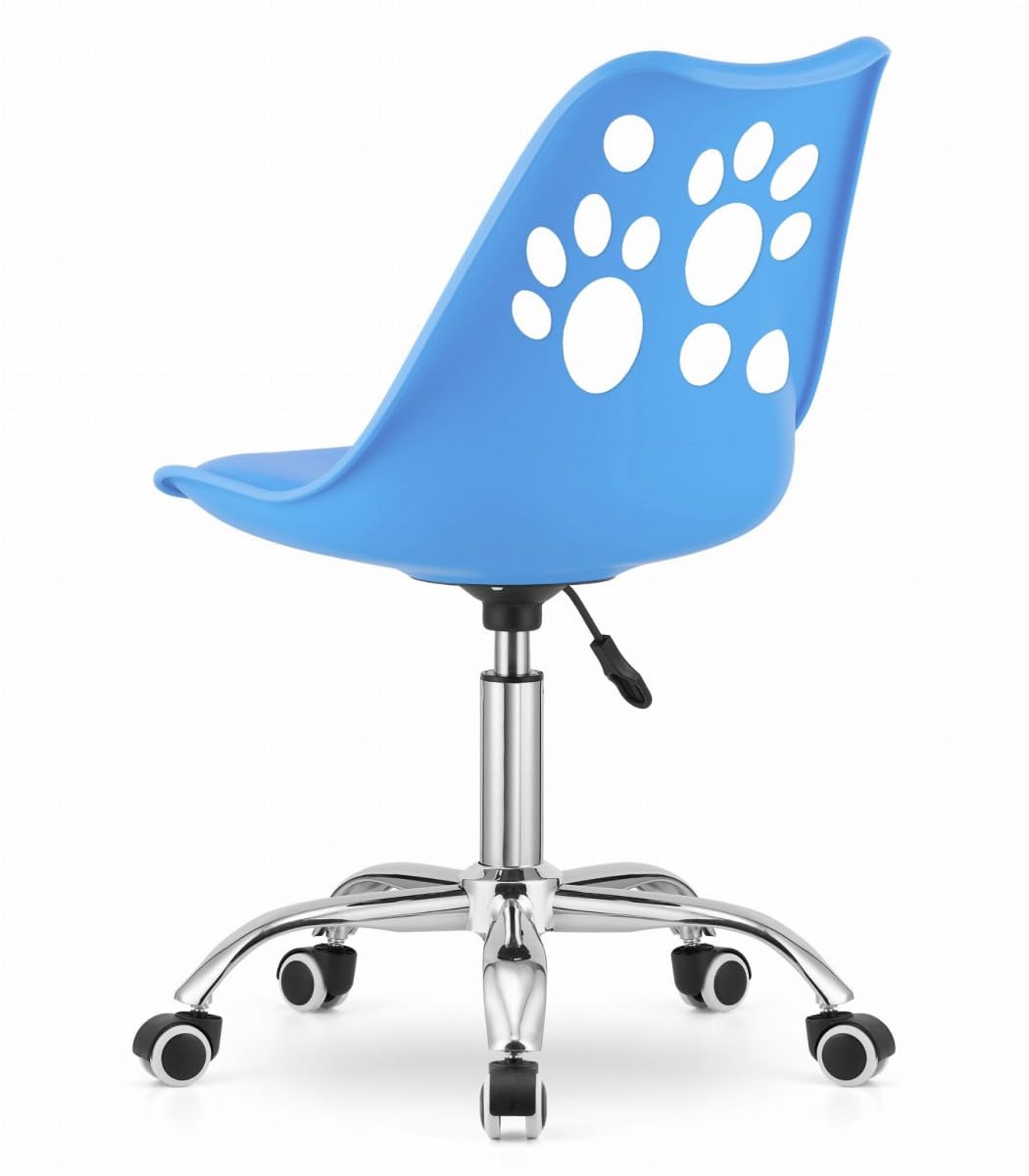 Sedia Pelle Sintetica Ergonomica Base Cromata Blu | imbottitura ergonomica, uso prolungato, moderna, sedia girevole, schienale supporto, montaggio semplice
