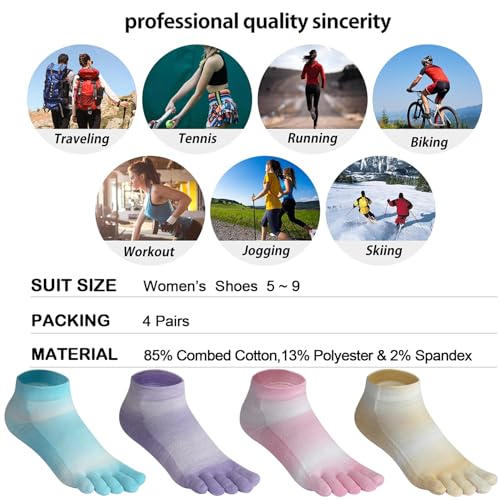 Image of Meaiguo Womens Toe Socks Cotton Five Finger Ankle Socks with Toes Separated for Running Athletic 4 Pairs
