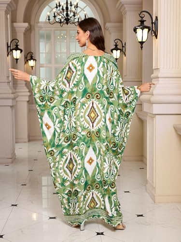 Image of Moss Rose Kaftan Dresses for Women V Neck Summer Swimsuit Cover up Caftan Maxi Beach Dresses