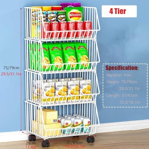 Cesta que ahorra espacio de 4 niveles con ruedas para comercio y hogar 6