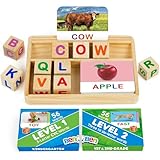 BenBen Spelling Games with Flash Cards, 112 Words, Montessori Toys for 3 4 5 6 Years Old Kids, Wooden Matching Letters Games, CVC Word Educational Learning Toys, Gift for Preschool Kindergarten