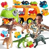 JOYIN Dinosaur Truck Toys with Big Dinosaur Toys for Toddlers, Dinosaur Car Carrier Truck Toy with 6 Rubber Car Vehicles, 6 Piece Large Soft Dinosaur Figures