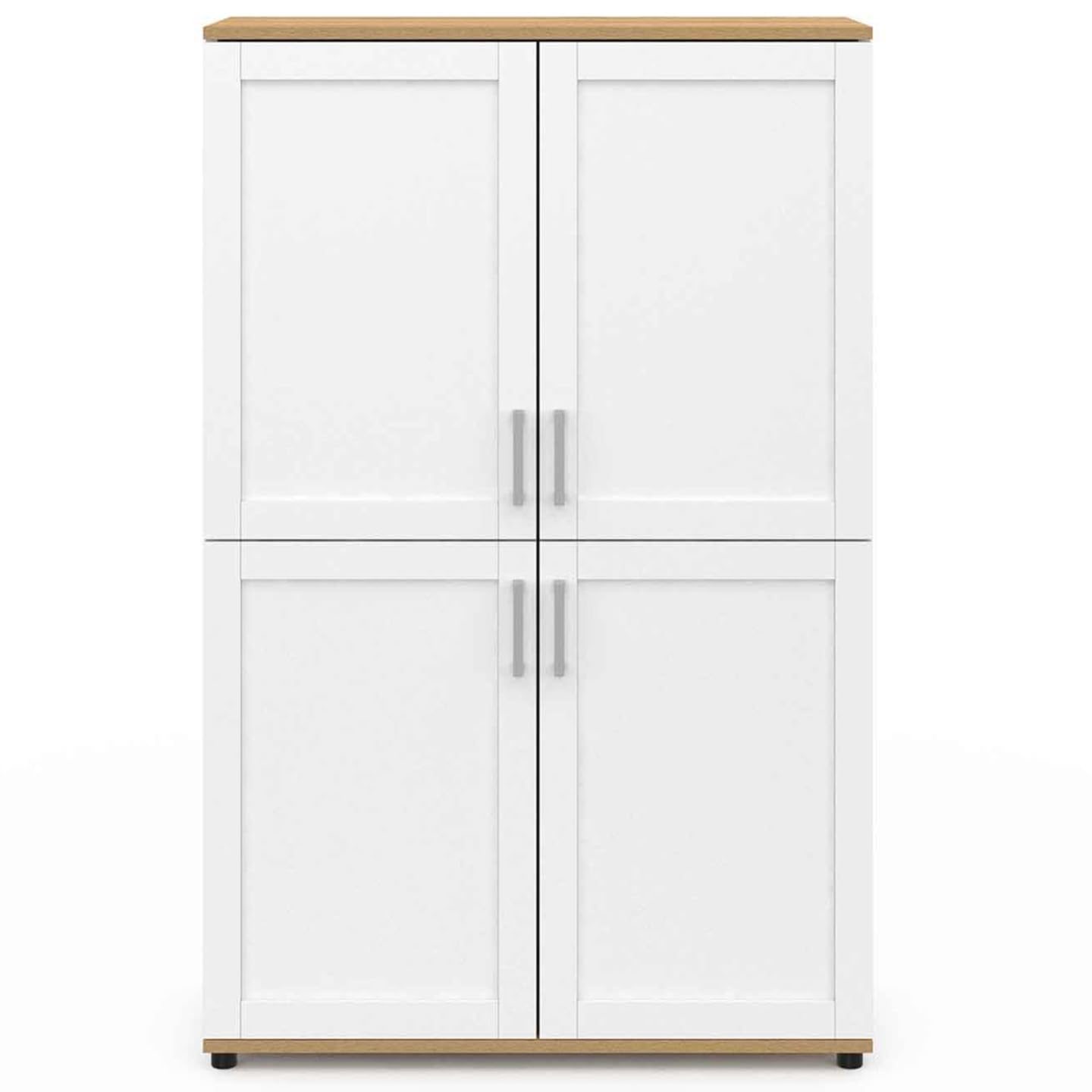 IDMarket - Buffet Haut H. 125 cm VITO 4 Portes Blanc et Bois