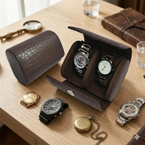 Image of THE CASE Luxury 2 Slot Watch Roll Case for Men & Women - Faux Leather Travel Watch Organizer with Soft Velvet Interior, Portable Watch Storage Box
