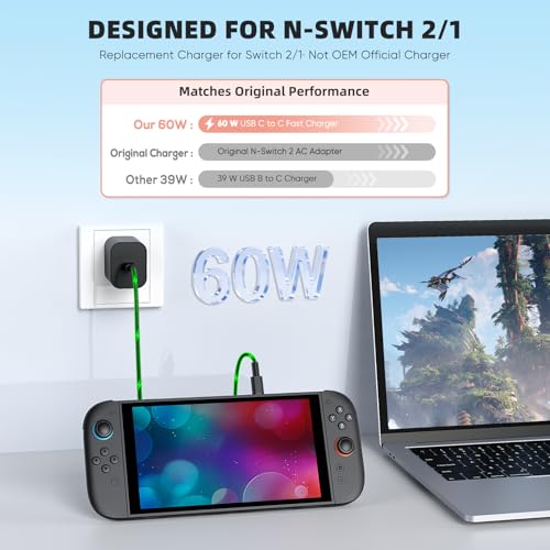 Image of Switch 2 Charger - 60W AC Adapter for Nintendo Switch /OLED /Lite & Steam Deck /OLED, 5FT Charging Cable, Support 4K TV Dock Mode, Power Supply 20V /3A Fast Cord - Original Quality, Xbox 360 Console