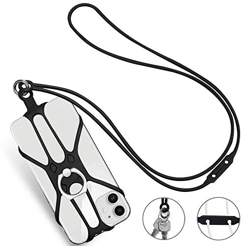 Universal Phone Lanyard Holder and Ring Grip, Silicone Cell Phone Lanyard Neck Strap and Phone Ring Holder Stand Compatible with Most Smartphones