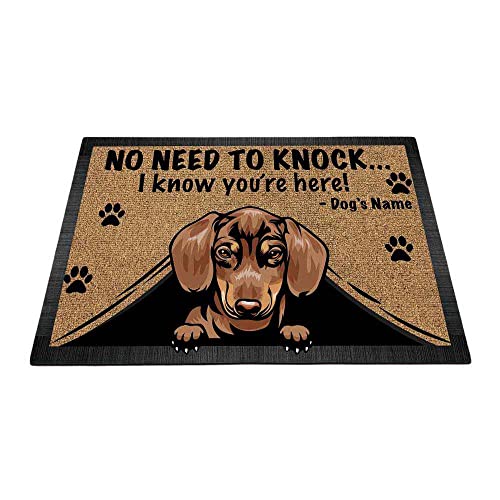 MALIHONG Personalized Doormat Cute Peeking Dog Dachshund No Need to Knock I Konw You're Here 35.4 x 23.6