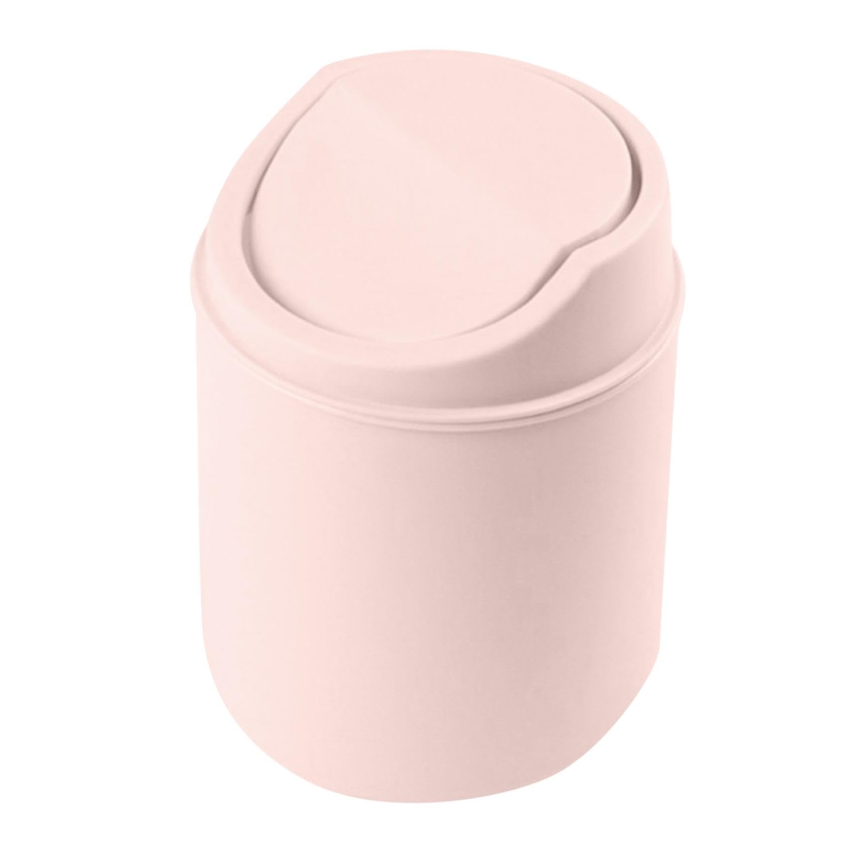 Mini Desk Bin, White Plastic Desktop Trash Bin with Lid, Small Office Table Bin for Bathroom, Office, Kitchen, Bedroom,Toilet (Pink)