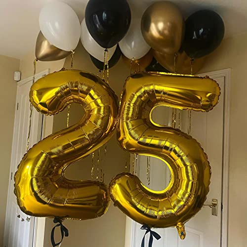 Image of 40 Inch Gold 25 Number Balloons Giant Jumbo Huge 25 or 52 Foil Mylar Helium Number Digital Balloons Gold Birthday Mylar Digital Balloons 25 Birthday Party 25th Anniversary Events Party Decorations