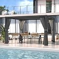 Outdoor Louvered Pergola 10'×12', Aluminum Louvered Pergola, Aluminum Outdoor Deck Gazebo with Adjustable Roof & Curtains, for Garden, Patio, Backyard, lawns, Beach (Black, 10' × 12' with Curtain)