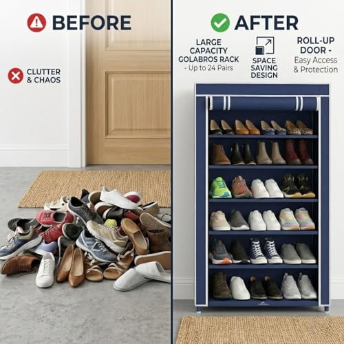 Image of 6 Layer Shoe Rack for Home, Space Saving Multi-Tier Shoe Organizer, Durable Storage Stand for Bedroom, Entryway & Closet Shoe Rack Plastic for Home (Blue)