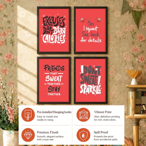 Image of PAINTINGMANTRA Motivational Wall Frames For Living room, Red Motivational Wall Art Quotes For Bedroom, Office And Study rooom, Set of 4, 9x13 Inch