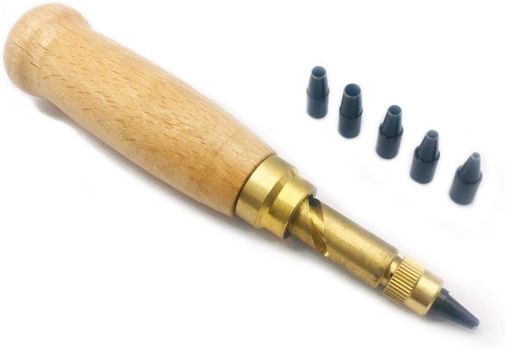 5 Tip Size 1.5-3.5mm Wooden Handle Auto Screw Hole/Auto Leather Tool Book Drill Craft Kit Sewing Tool Accessories