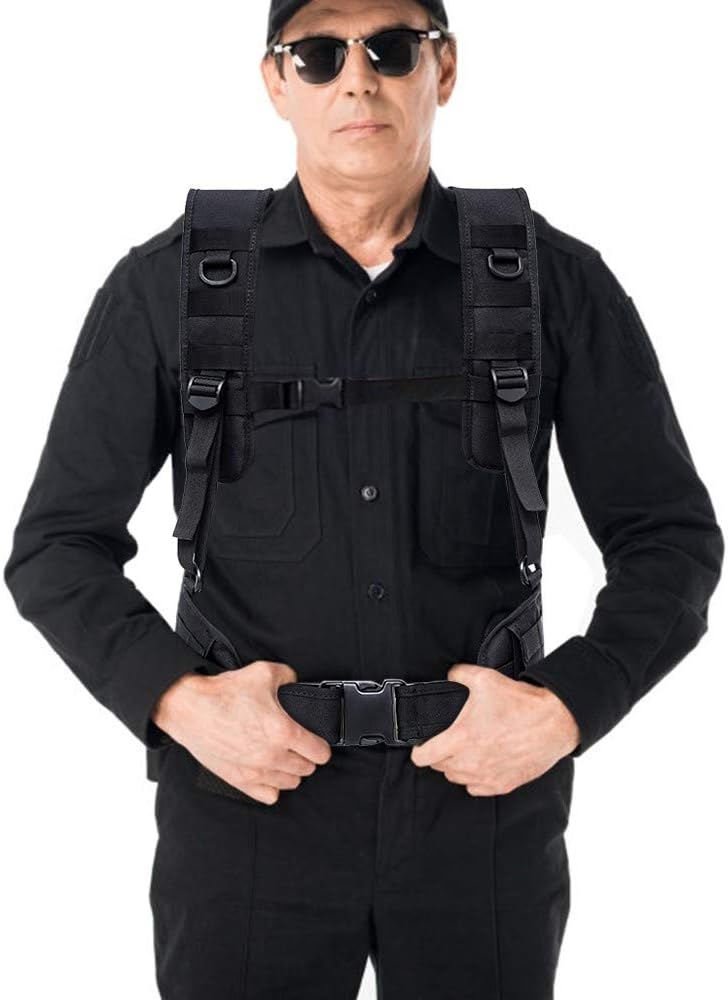 MiOYOOW MOLLE Outdoor Belt, H-Harness Belt Suspenders with Detachable Suspender Straps for Outdoor Hunting Training