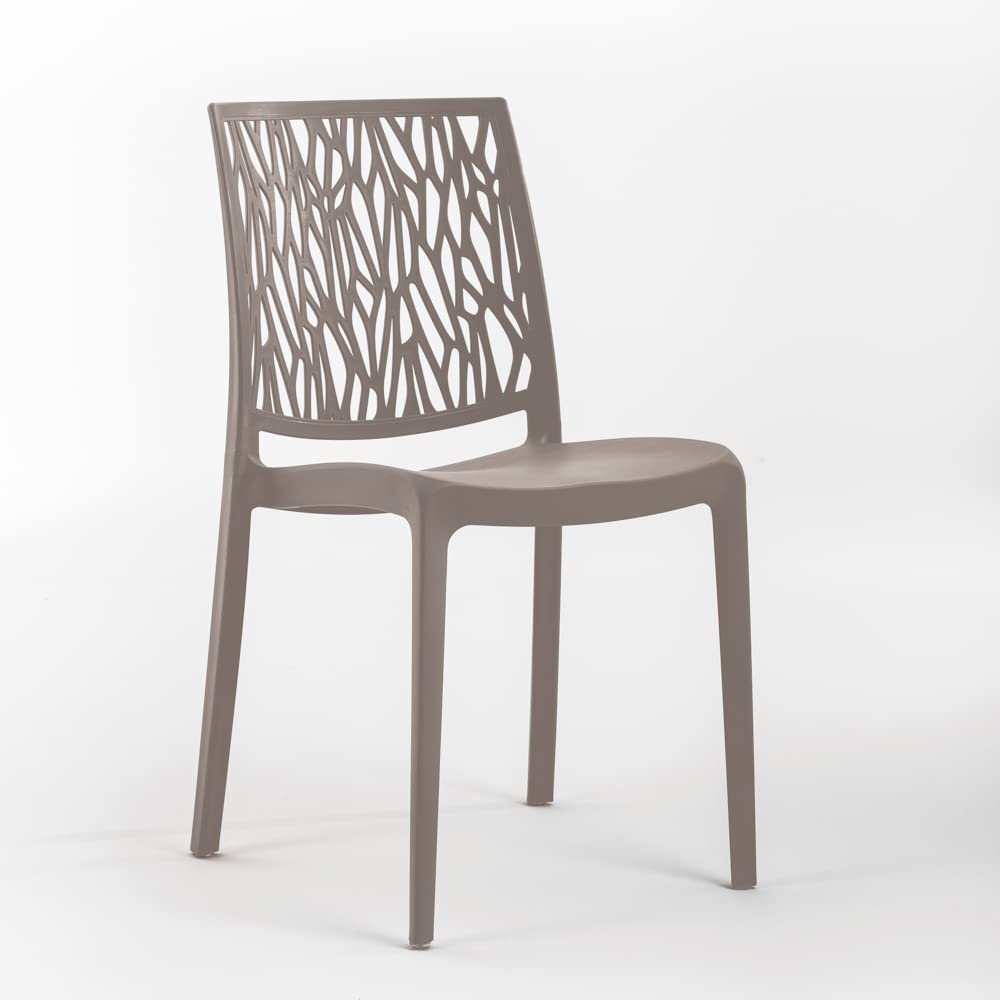 Chaises En Résine Fibre De Verre Empilables - Lot De 4 - Gris Tourterelle - Usage Intérieur/extérieur - Design Moderne
